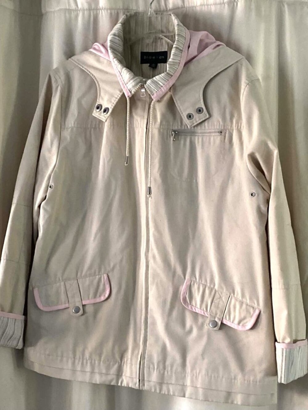 Braetan Light Beige Utility Windbreaker Jacket Pink Contrast Lining Women's L